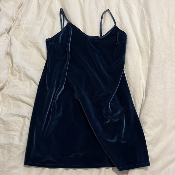 Blue Velvet V- Neck Mini Dress - Picture 2 of 2